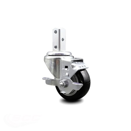 Service Caster 3 Inch Black Polyurethane Wheel Swivel 3/4 Inch Square Stem Caster with Brake SCC-SQ20S314-PPUB-BLK-TLB-34